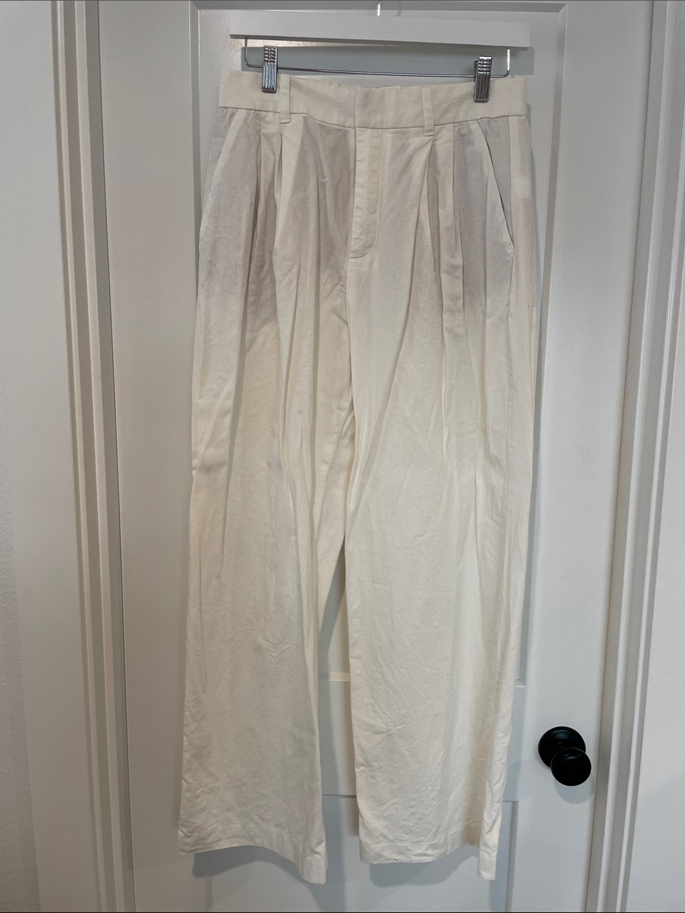 GAP Cream Wide-Leg linen blend Pleated Pants